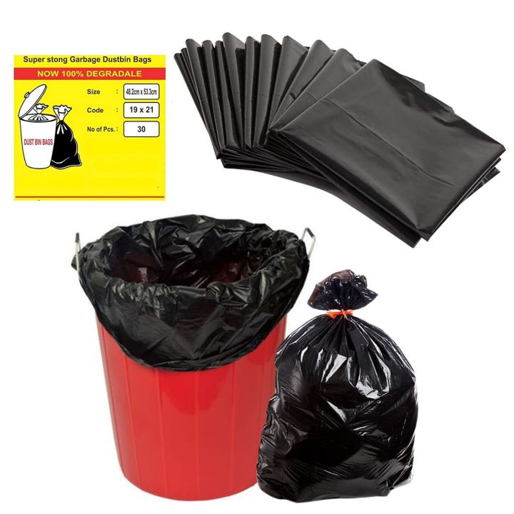 Garbage Bags Medium For Home 30 Pcs, Size 19 X 21 Inch - Black