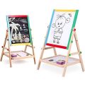 Black and White Board with Marker, Duster & Chalk | Double Sided Wooden Easel for Drawing & Writing (37 x 43 cm) 1 Pc. 