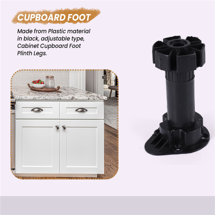2x%20Plastic%20Adjustable%20Height%20Cupboard%20Plinth%20Foot%20Leg%20Pair%20Black%20-%20Image%202
