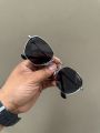 Elegant Men's Classic  Silver Frame Sunglasses with Black Lens - Hi-Quality Fashion Eyewear. 