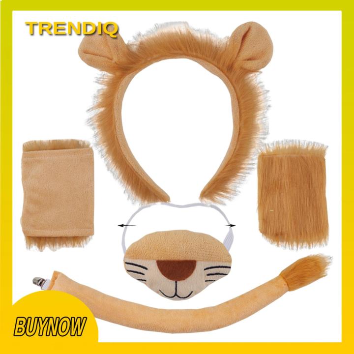 Trendiq Fancy Dress Costume Kit Soft Plush Lion Costume Set for Halloween Cosplay Youth Adult Animal Theme Party Dress-up Kit Headband Tail