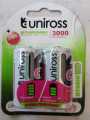 Uniross 3000 series C Size Ready To Use Rechargeable Batteries. 