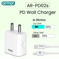 ARMOR AR-PD02S | 25W Round Pin Charger with Type-C to Lightning Fast Charging Cable, Compatible with all Lighting Charging Devices. 