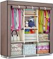 3 Layer Folding- Storage Wardrobe Model-88130 Portable Foldable Fabric Wardrobe Closet Storage Organizer For Clothes Rack Colour- Brown. 