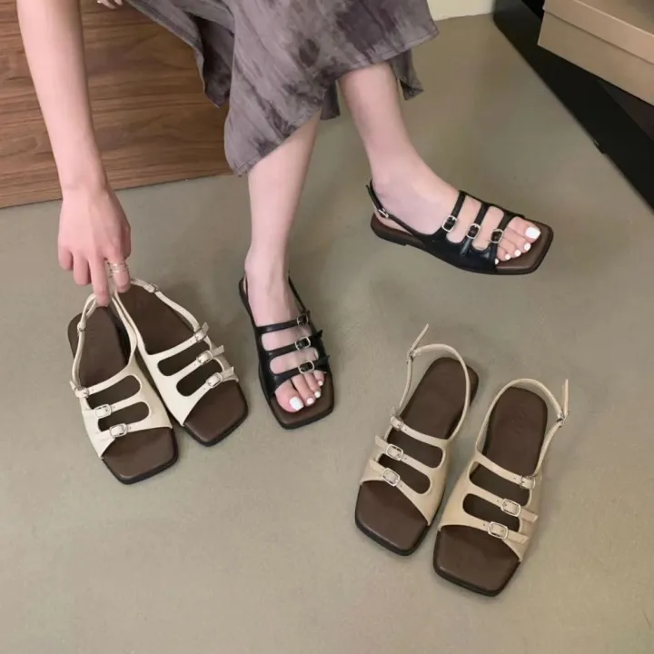 Retro%20Summer%20Buckle%20Sandals%20Elegant%20Square%20Toe%20Women%20Flat%20Sandals%20French%20Beach%20Roman%20Shoes%20Girls%20-%20Image%207
