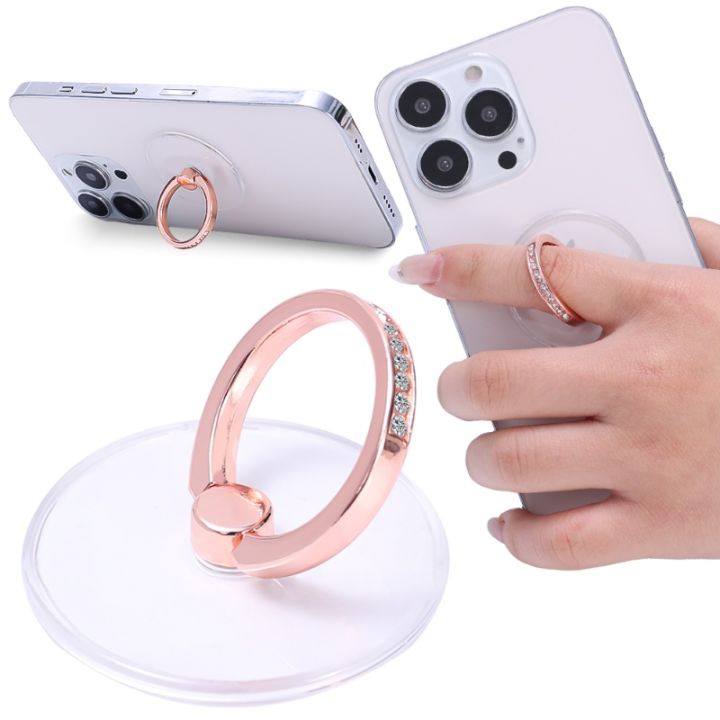 1Pc Transparent Universal Mini Diamond Finger Ring Holder 360° Degree Rotation Thin Fit Adhesive Phone Stand Mount