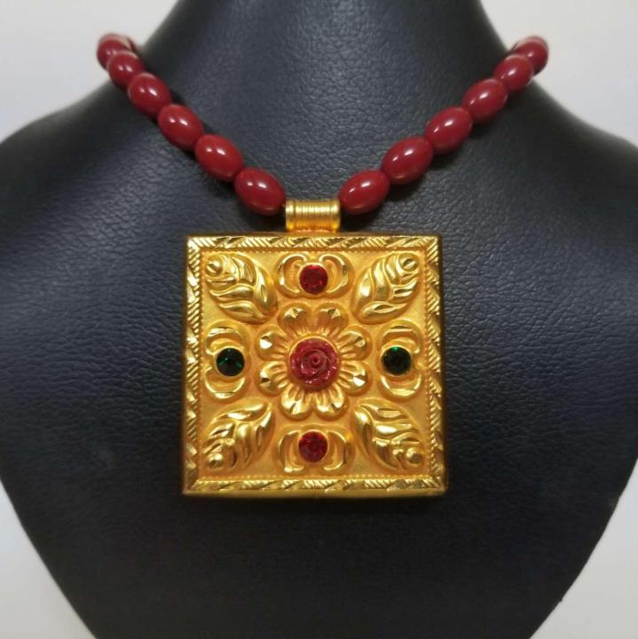Red Rose Stone Jantar Muga Necklace For Women - Sp Jewellers