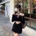 2024 spring summer stretch wrap hip skirt sexy v-shaped waist slit culottes, high-waisted slimming skirt, hot girl miniskirt. 