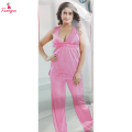 Fancyra Women 6 Pieces Set Pink Satin Nightwear Nighty Set with Gown Top Pants & Lingerie. 