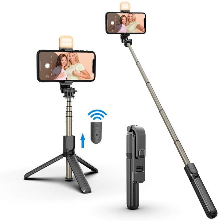 4 in 1 Fill Light Selfie Stick Extendable Bluetooth-compatible Tripod Monopod For iPhone For Samsung Xiaomi Camera