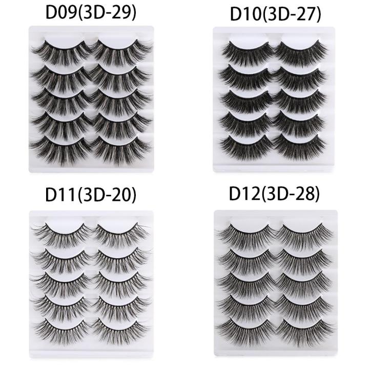 SKONHED 5 Pairs Eye Makeup Tools Thick Cross Wispy False Eyelashes Natural Long Eye Lash Extension 3D Soft Mink Hair