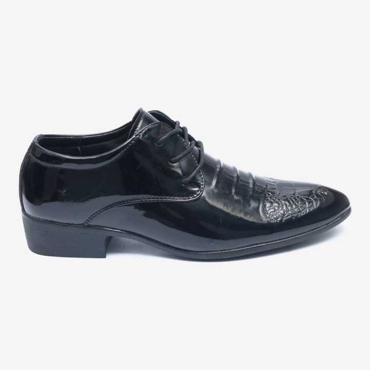 Black Leather Shiny Lace Design Party Shoes For Men