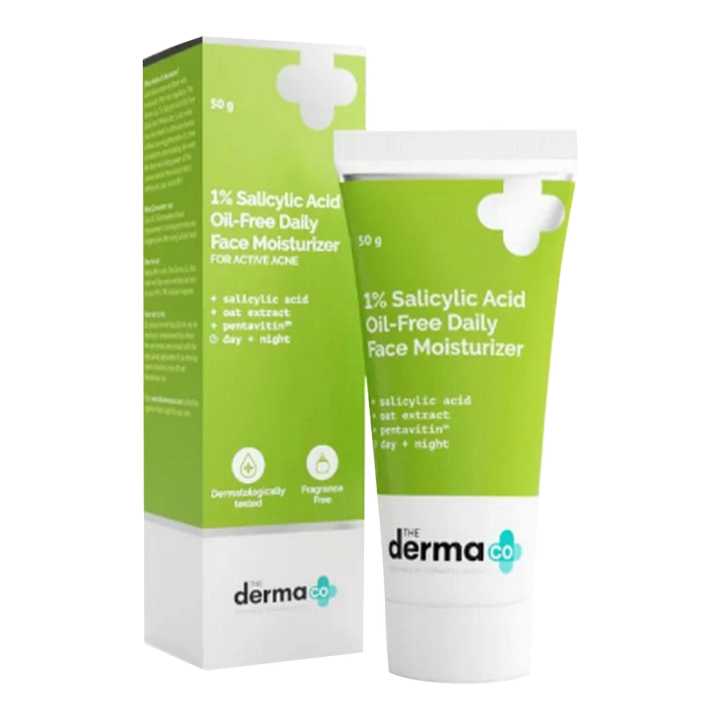 The Derma Co 1% Salicylic Acid Oil-Free Face Moisturizer with Oat Extract for Active Acne 50g