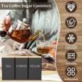 Canister Set Coffee Sugar and Tea Storage Container Metal with Bamboo Lid Square Black Snack Jars Kitchen 1000 ML. 