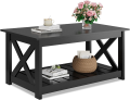 Black Cross Coffee Table for Living Room, 40" Center Table with X-Frame Support & Storage Shelf, 2-Tier Wood Coffee Tables for Bedroom. 