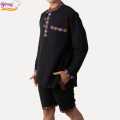 Binay Embroidery Black Nepali Kurta & Half Pant With Bhutani Borderd For Men - Fashion | Men's Wear |. 