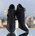 Veloria – Ladies’ Elegant Premium Black Ankle Boots with Gold Accent. 