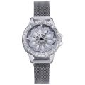 Luxury 360° Rotation Dial Fashion Starry Mesh Magnetic Buckle Casual Mesh Steel Strap Rhinestone Watches. 