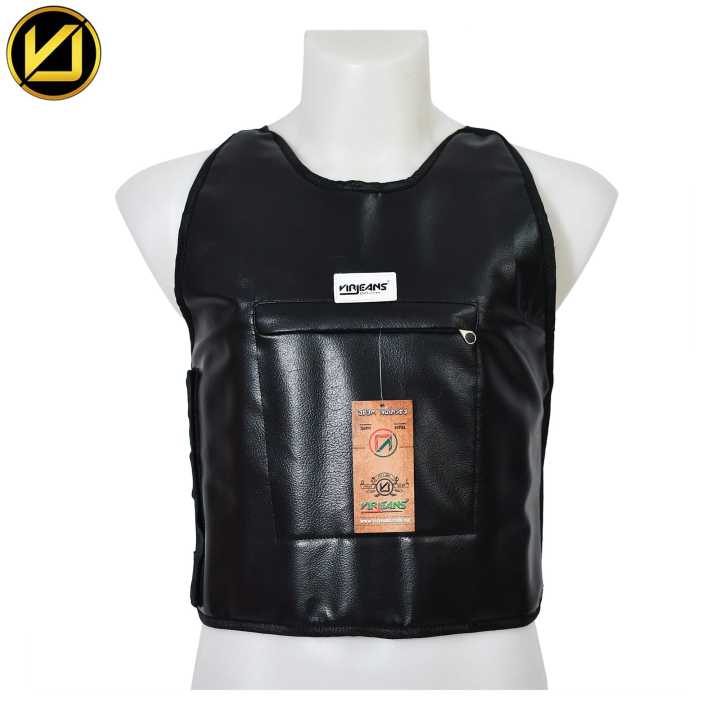 VIRJEANS (VJC739)  Leather Looks Chest Protector Guard with Inner Fur - Black