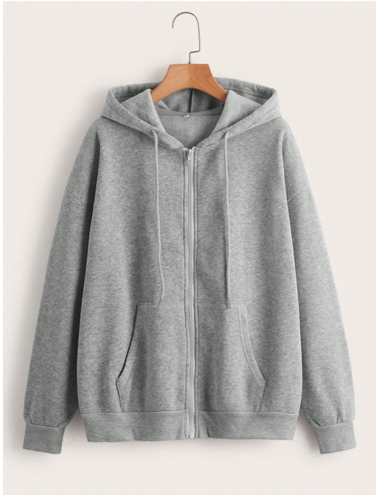 Solid Zip-Up Drawstring Hoodie – Grey (Oversized Fit) | Daraz.com.np
