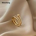 Wenefang Luxurious Wooden Nail Modeling Design Shiny Zircon Gold Silver Color Ring Women's Men Open-Loop Elegant Temperament Accessories. 