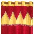 Decor Velvet Fabric Eyelet Simple Pattern Door Curtains (7 /5Feet, Scarlet Red)- Set Of 2,. 