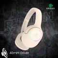 Green Rhythm Headphone | 40mm Driver | Foldable | 20 Hours Playtime | TF Slot | High Definition Sound Quality | Radio Switching | 150 Hours Of Standby Time | RGB Light Effect | 5.3 Bluetooth Version | 6 Months Warranty | Black , Soft Almond & Silver Mist. 