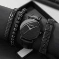 Enacolor 4Pcs/Set New Male Leather Bracelet Bangles Bracelet Watches Set Fashion Casual Accessories Men Birthday Gift. 