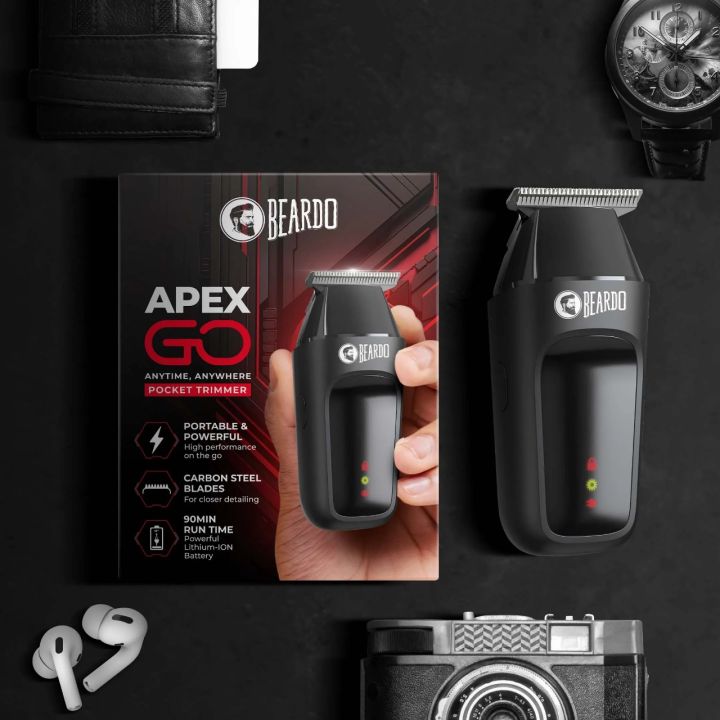 Beardo Apex Go Trimmer for Men - 80-Min Run Time - Powerful 5500 RPM motor - Compact Travel-Friendly Design - Self-Sharpening Blades, 3 Comb Attachments, Type-C Charging, Digital Display | Gift For Brother & Friends