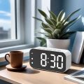 Digital Alarm Clock LED Display Portable Electronic Clocks 12/24H Dual Alarms (White) Table Clock Button Snooze Function || powered by Battery / Electricity ||. 
