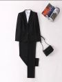 Boss Lady Single Button Classic Black Formal Coat and Pant Set For Women. 