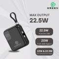 Green Mini Thunder Small Size Power Bank | 10000mAh | Fast Charging |  Ultra Thinner | 22.5W | Attach Wire | PD input-Output | Digital Display | Lithium-Polymer Battery | Slim & Thinner Pocket-Friendly | Lanyard | 6 Months Warranty | Black & White Colors. 