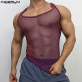 INCERUN Men's Gym Tank Sando Singlet Sporty Casual Mesh See Through Breathable Male Hollowed Sleeveless Quick Drying Vests (Western Style) #241223. 