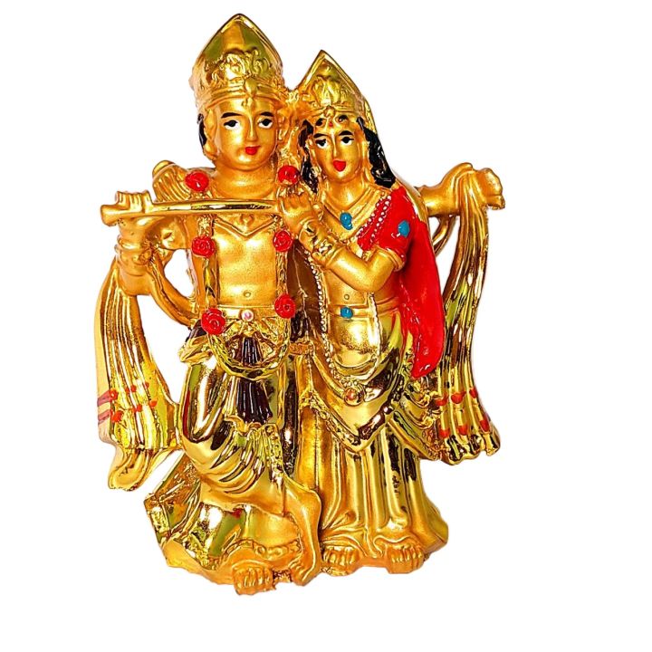 14cm Golden Radha Krishna Ji God Statue Hindu Idol Figurines Home Temple Mandir Pooja Items Gift Decorative Accents