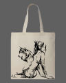 Tribal Wolf & Female Silhouette Printed Tote Bag | Artistic Eco-Friendly Cotton Shoulder Bag -White, Black. 