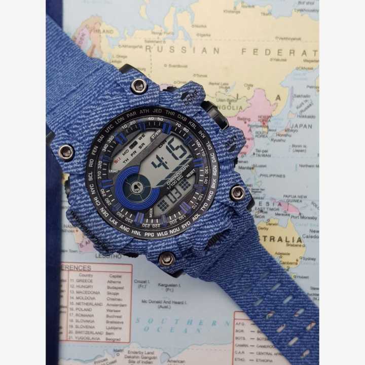 Jeans Design Gray Strap Digital Sports Watch For Men - Blue