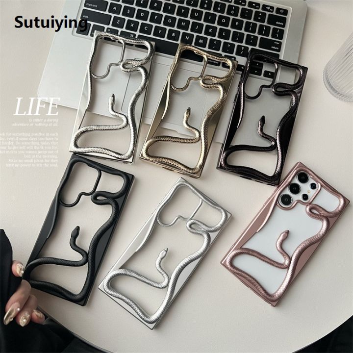 Sutuiying 3D Simulate Snake Case for Samsung Galaxy S25 S24 S23 Ultra Cover 【2025 Version】 Hollow Out Back Soft Plating Matte Shockproof Shell Fundas
