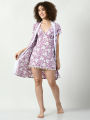 Satin Knee Length Nightwear with Printed Gown (DNW-37). 