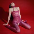 shiny lace halterneck bandeau one-piece stockings 5D ultra thin silky temptation open crotch free to take off lingerie women. 