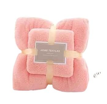 2 in 1 Set Colorful Bathroom Towels Set Coral Fleece High Density Microfiber Bath Face Towel