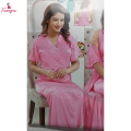 Fancyra Women 6 Pieces Set Pink Satin Nightwear Nighty Set with Gown Top Pants & Lingerie. 