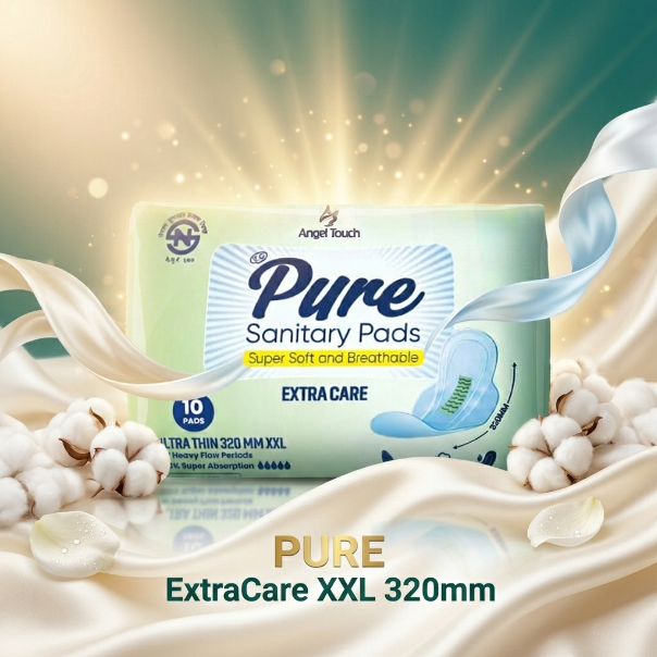 PURE Extra Care XXL 320mm – Ultra Thin Heavy Flow Pads | 8 Pads | Sanitary Pad | Sumitomo SAP | Leak Guard