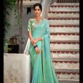 Sky Blue Sirosky Pure Chiffon Saree With Blouse For Women. 