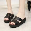 Women Slipper's 2023 Summer Genuine Leather Wedge Heels Fashion Sandals. 