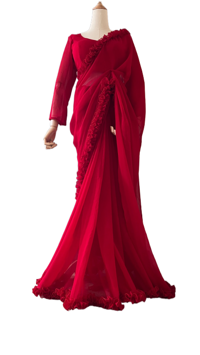 Frills%20Saree%20With%20Matching%20Blouse%20Piece%20For%20women%20-%20Image%203