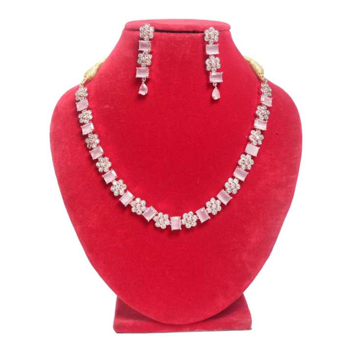 Rose Gold AD Stone Design Necklace Set For Women