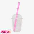 PP Plastic Round Bottom Disposable Cup - 500 ml capacity  Set of 50 with Lid for Bubble Tea Boba Milkshake Cold Drinks. 