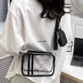 Suitable for teenagers adults, portable shoulder bag small clear clear bag PVC clear mobile phone stadium approved square bag waterproof adjustable shoulder strap. 