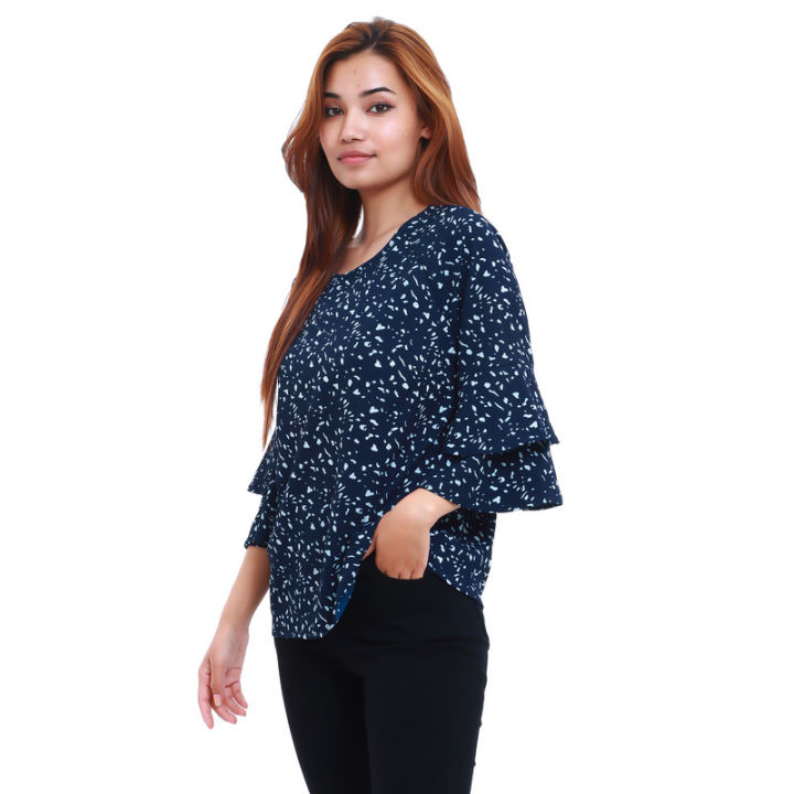 Blue%20Fancy%20Abstract%20Design%20Half%20Sleeved%20Casual%20Top%20For%20Women%20-%20Image%203