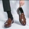 Men's Brown Leather Loafers Shoes Slip-On round Toe Soft Leather Comfortable Breathable Lined Lightweight Rubber Outsole. 